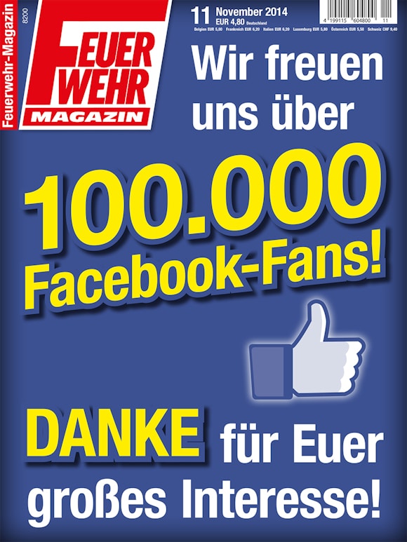 Spezial-Titelbild als Dankeschön: Das Feuerwehr-Magazin freut sich über 100.000 Facebook-Fans.