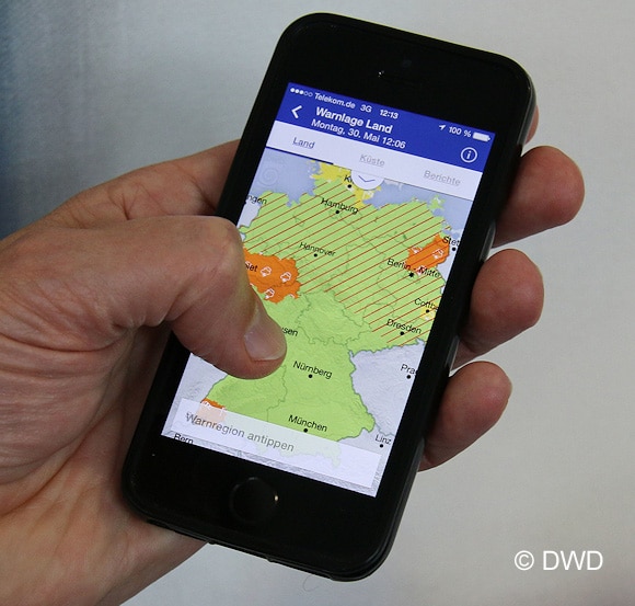 Unwetter-App des Deutschen Wetterdienstes. Foto: DWD
