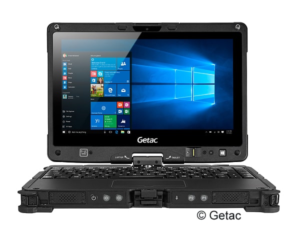 Das robuste Convertible Notebook V110 von Getac ist mit Intel Core-Mikroprozessoren der sechsten Generation und Windows 10 ausgestattet. Foto: Getac