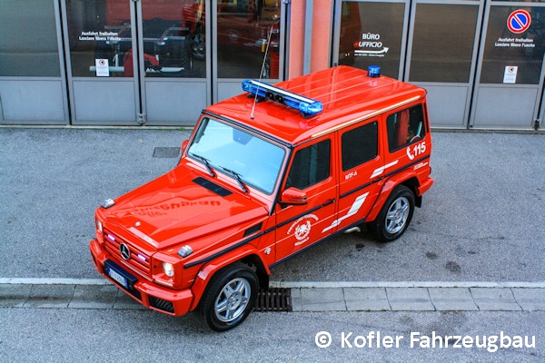 Auf einem Mercedes G 350 d basiert das neue Mannschaftstransportfahrzeug der FF Mühlwald. Kofler Fahrzeugbau kümmerte sich um den Innenausbau des Geländewagens. Foto: Kofler