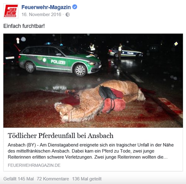 Dieses Foto sorgte für hitzige Diskussionen bei unseren Usern: Facebook-Post des Feuerwehr-Magazins. Foto: News5/Haag