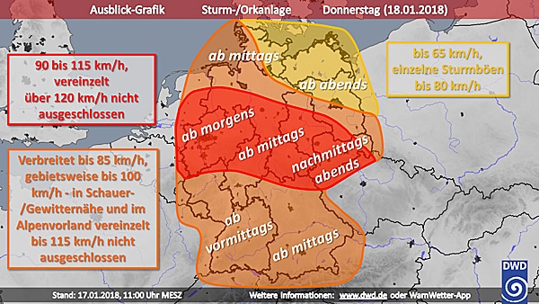 Wetterkarte von Sturm Friederike