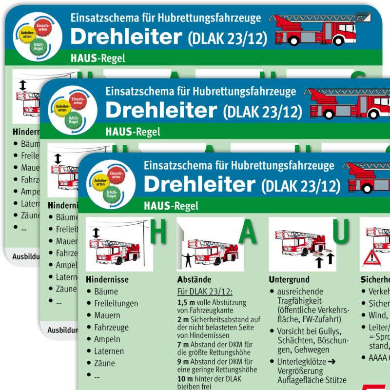 Produkt: 10er Set Taschenkarte: Drehleiter HAUS-Regel