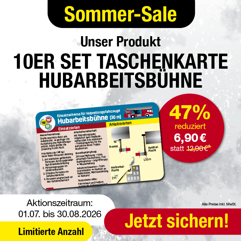 Produkt: 10er Set Taschenkarte: Hubarbeitsbühne HAUS-Regel