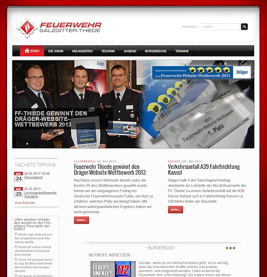 Screenshot der Sieger-Website: Die FF Thiede holte sich 2013 beim Website-Wettbewerb den ersten Platz.