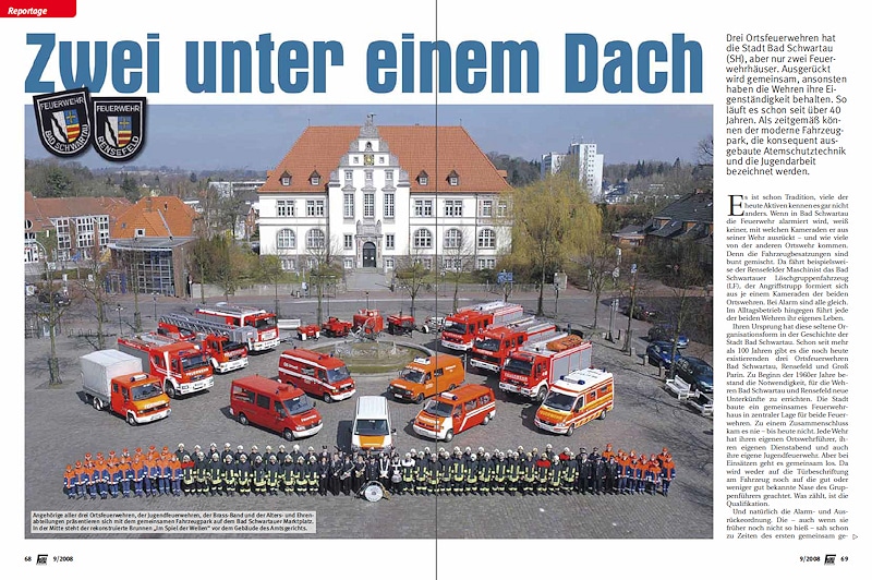 Feuerwehr Bad Schwartau: Ausführliche Reportage im Feuerwehr-Magazin 9/2008. Feuerwehr Bad Schwartau: Ausführliche Reportage im Feuerwehr-Magazin 9/2008.