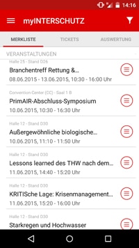Screenshot der myInterschutz-Funktion. Die gespeicherten Termine finden sich hier. Foto: Hoffmann