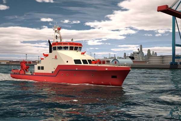 Die Computergrafik zeigt das neue Löschboot der Feuerwehr Hamburg. Foto: Hamburg Port Authority