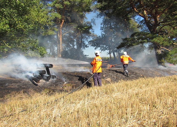 Auch Schnellangriffschlauch und Feuerpatschen kamen bei diesem Flächenbrand in Völkersen zum Einsatz. Foto: Feuerwehr